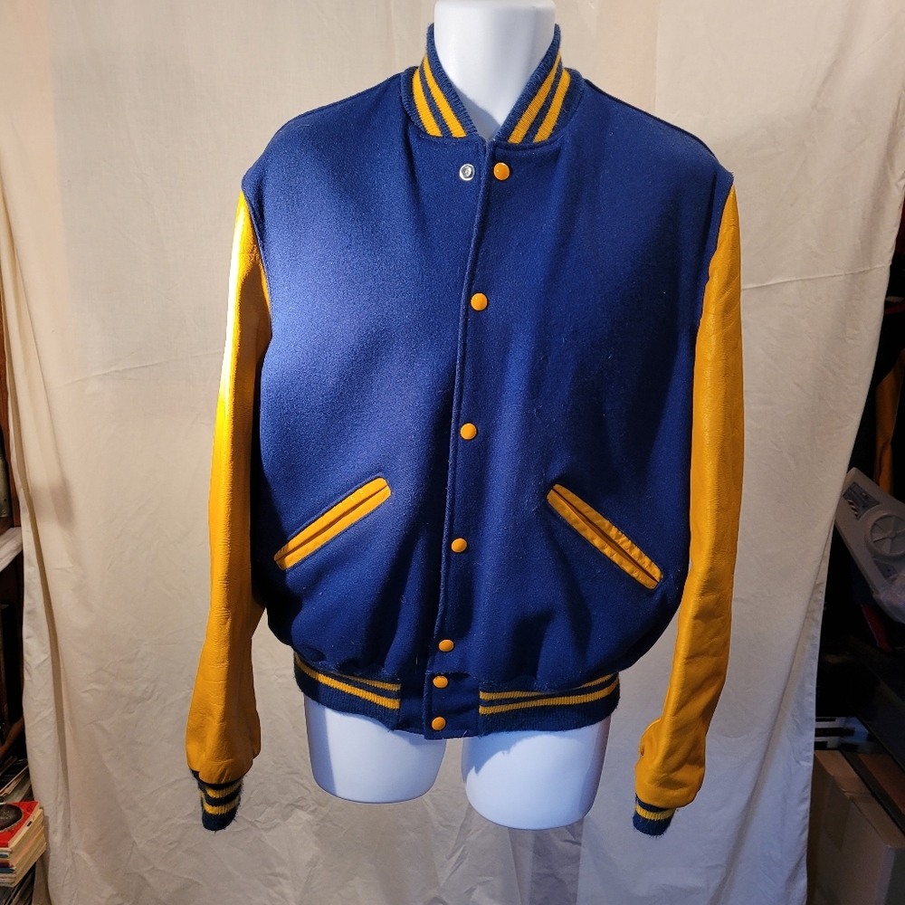 Vintage DeLong Varsity Jacket LA Rams Blue Gold Colors 40L
